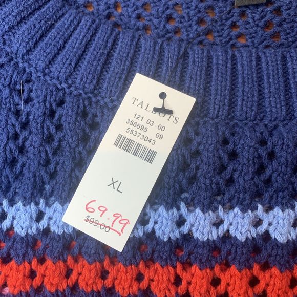 TALBOTS OPEN STITCH SWEATER - HAPPY STRIPE COTTON CREW NECK SIZE XL (16/18) NWT - Picture 10 of 14